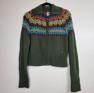 Vintage Tommy Hilfiger Fair Isle Cotton Knit Zip Cardigan Jacket Size L